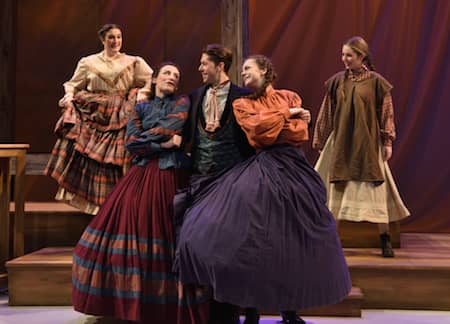 [CREDIT: Mark Turek] L-R: Alison Novelli, Tess Jonas, Michael Luongo, Bryn Martin and Abigail McMahon star as Meg, Jo, Laurie, Beth and Amy in the heartwarming, family-friendly musical, Little Women: The Musical, showing at Ocean State Theatre in Warwick, RI through March 19. 