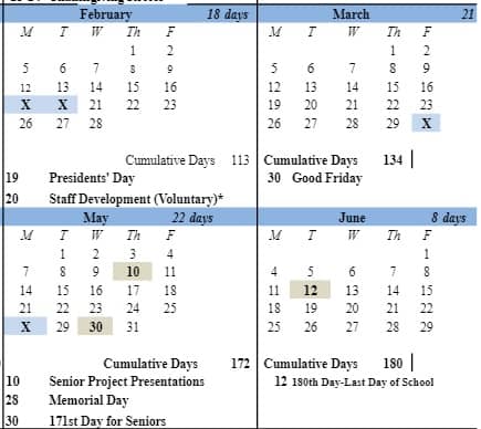 Portion of the Warwick School Department schedule for 2017-18, showing a reduction in February vacation. [Screenshot from Warwick School Department website]