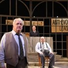 [CREDIT: Mark Turek] From left, Tom Gleadow, Mark Cartier and Brandon Whitehead star as Henry Drummond, Judge Merle Coffey and Matthew Harrison Brady in "Inherit the Wind," at Ocean State Theatre in Warwick through April 16.