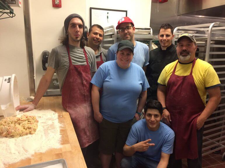 [CREDIT: Rob Borkowski] From left, the cooks and bakder of the back end at 4corners: Tom Plant, David Mendez, Christopher Brown, Justin Bellizi, Andrea Leonardo, Jose Reyes, and Anthony Lunghi.