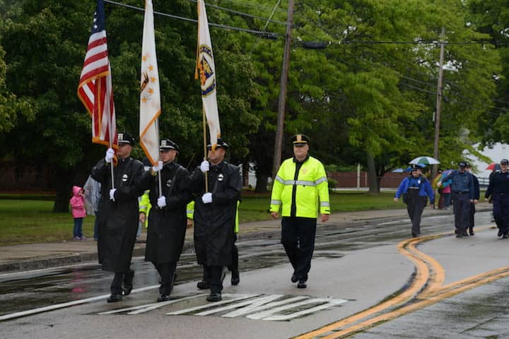 [CREDIT: Rob Borkowski] Warwick Police lead the Wawrick Memorial Day Parade from West Shore Road.