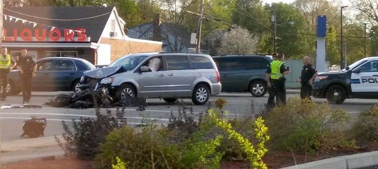 [CREDIT: Renee Charbonneau] A van and motorcycle collided at the intersection of Warwick and Church Avenues Tuesday at 7 p.m., 