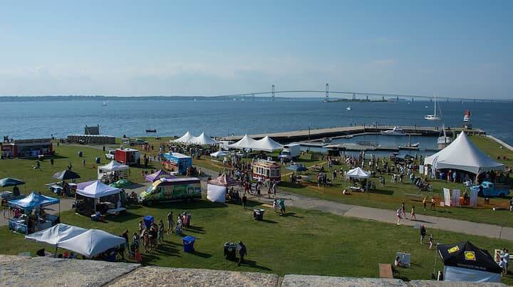 [CREDIT: Mary Carlos] A view of the Great Chowder Cook-Off at Fort Adams, Newport, from the walls of Fort Adams.