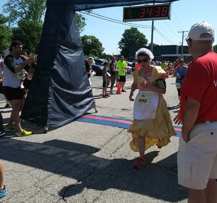 [CREDIT: Tina Suttles] Mandie DeGagne, 35, of Warren, RI, dressed a little formally, but in the spirit of Gaspee Days, with a time of 33:31.8.