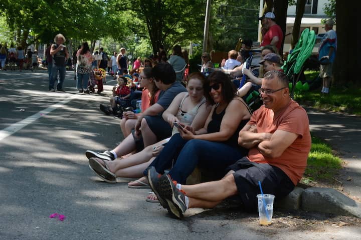 [CREDIT: Rob Borkowski] From left, Gabriella Charpentier, Toni Charpentier, and John Giordano wait for the 2017 Gaspee Day Parade.