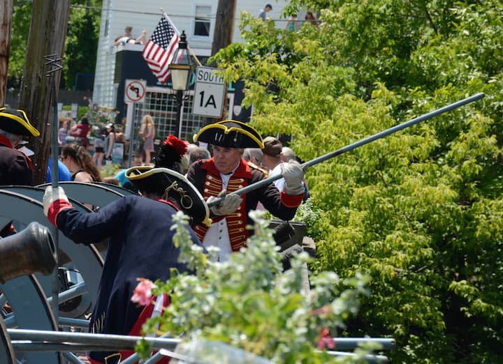 [CREDIT: Rob Borkowski] Steve Colonies of the Artillery Company of Newport, mans the cannon as one is fired at the 2017 Gaspee Days Parade.