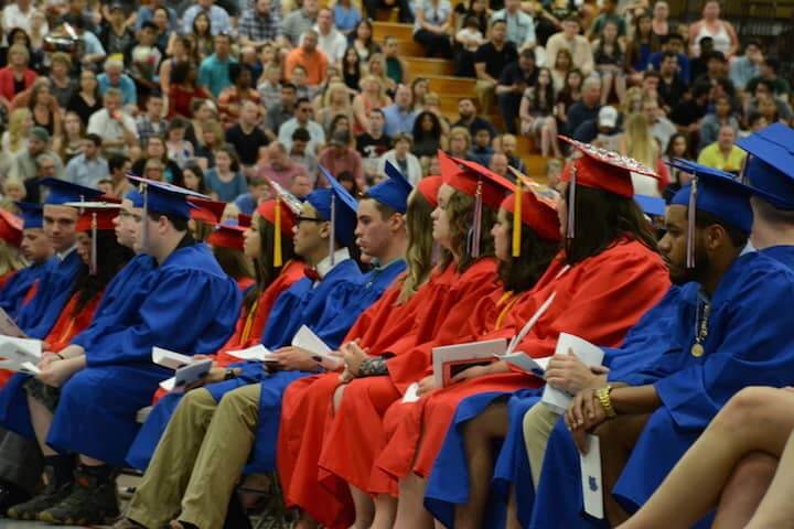 [CREDIT: Rob Borkowski] Toll Gate High School's Class of 2017 listen to speakers during their graduation at CCRI Wednesday night.
