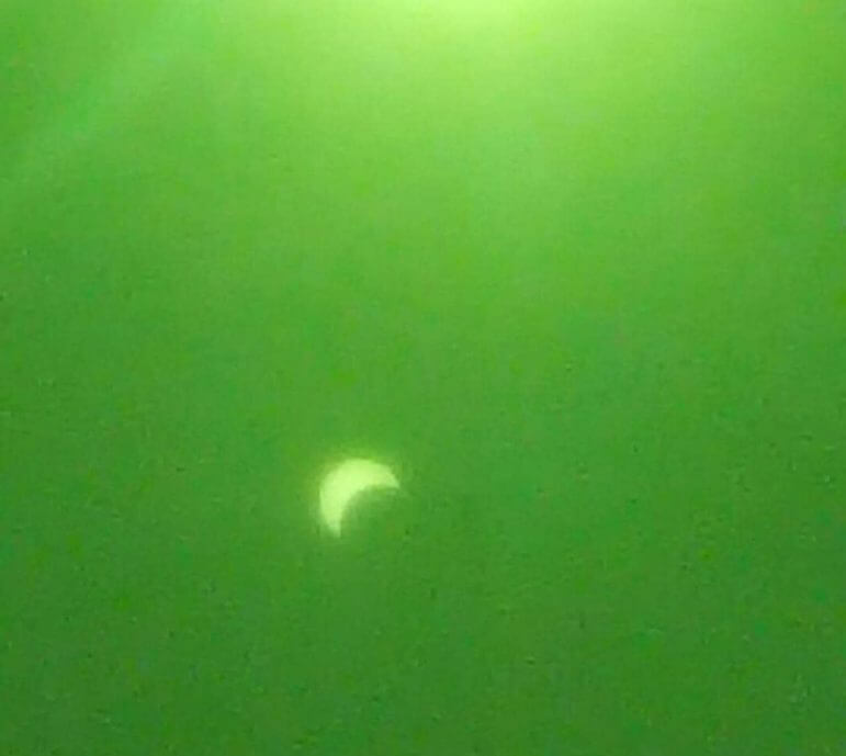 [CREDIT: Justin Suttles] A view of the 2017 eclipse, viewed through welder's glass at TF Green Airport. 