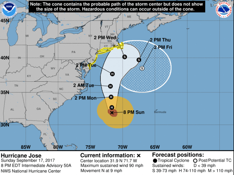 [CREDIT: NWS] The projected patch of Hurricane Jose, expected to weaken to a tropical storm before reaching New England.