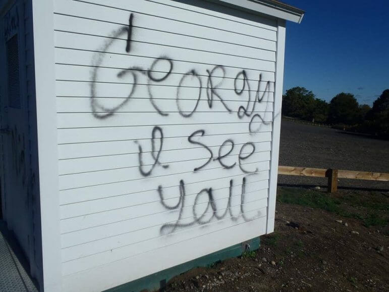 [CREDIT: WPD] An example of graffiti spray painted at Warwick City Park and Rocky Point Park.