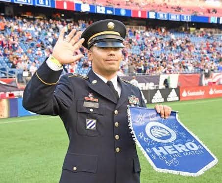 [CREDIT: NE Revolution] Sergeant Bobby Ortiz was recognized by the New England Revolution as Hero of the Match at Gillette Stadium on Sunday, October 15.