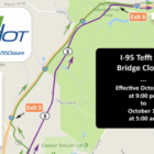[CREDIT: RIDOT] RIDOT will close I-95 north the weekend of Oct. 13 at 9 p.m. to replace the Teft Hill Bridge.