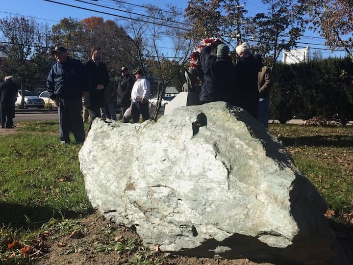 [CREDIT: Rob Borkowski] The stone selected as the Cold War Memorial has been placed in Veterans Memorial Park.