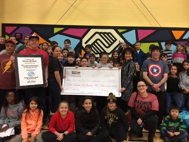[CREDIT: BGCW] The Cranston Ninety Nine Restaurant staff recently visited the Boys & Girls Clubs of Warwick's Norwood branch at 42 Frederick St. to present a check for $6,695 to the kids and staff at the club.