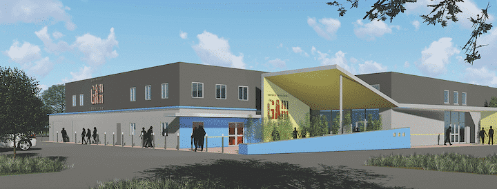 [CREDIT:The Gamm Theater] An artist's drawing of the renovated exterior at 1245 Jefferson Blvd., soon the new home of The Gamm Theatre.