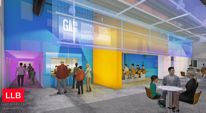 [CREDIT: Peter Goldberg] An artist's conceptual drawing of the new lobby at 1245 Jefferson Blvd., soon the new home of The Gamm Theatre.