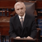 [CREDIT: US Sen. Jack Reed's office] US Sen. Jack Reed, D-RI, addresses Congress in July 2018 about the importance of securing elections from Russian interference and President Donald Trump's failure to stand up to Russian President Vladimir Putin.
