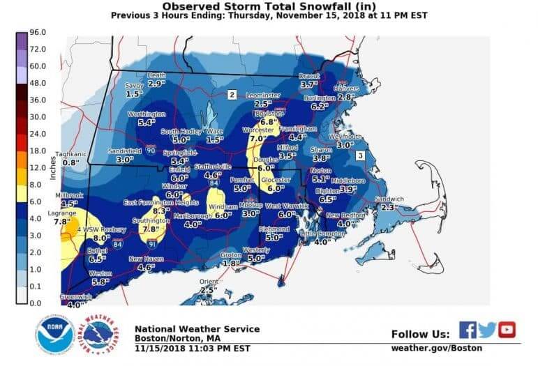 [CREDIT: NWS} The National Weather Service reported about six inches of snowfall in Warwick/West Warwick from the Nov. 15 storm.