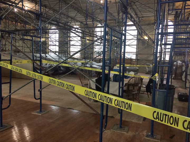 [CREDIT: Rob Borkowski] A view of scaffolding inside the first floor of Council Chambers at Warwick City Hall Feb. 13.