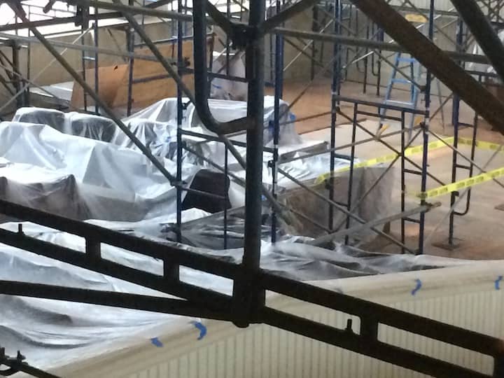 [CREDIT: Rob Borkowski] A view of scaffolding inside the second floor of Council Chambers at Warwick City Hall Feb. 13.
