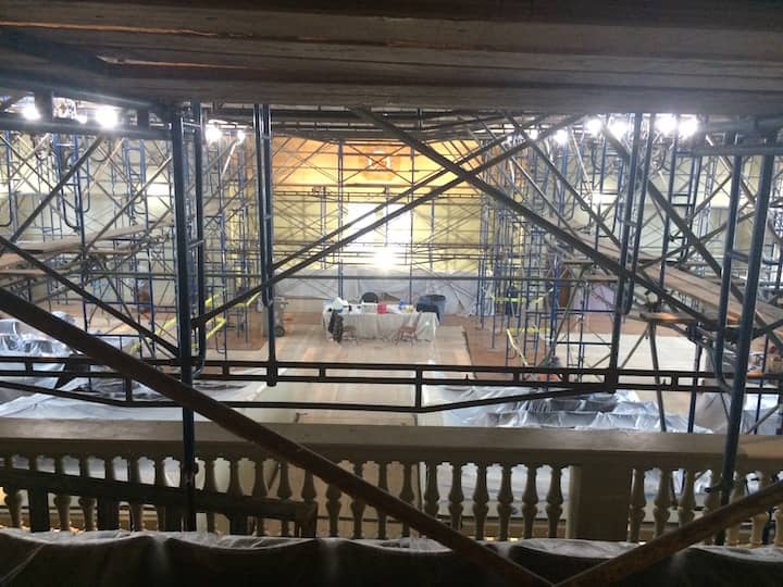 [CREDIT: Rob Borkowski] A view of scaffolding inside the second floor of Council Chambers, at Warwick City Hall Feb. 13.