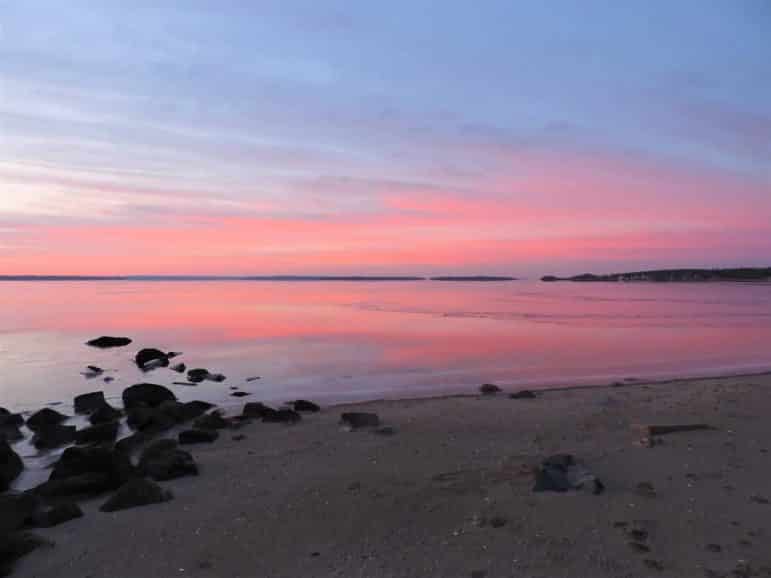 [CREDIT: Lincoln Smith] Sunrise on Saturday, Feb. 2, 2019, at Conimicut Point. RIDOH has closed Conimicut Point Beach and Oakland Beach to swimming due to high bacteria levels.