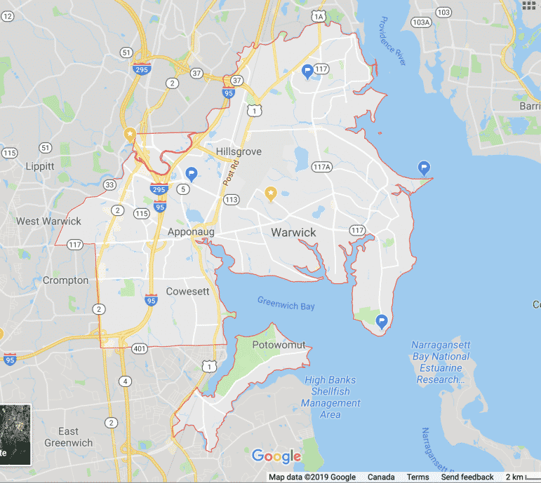 [CREDIT: Google Maps] The City of Warwick, depicted on Google Maps.