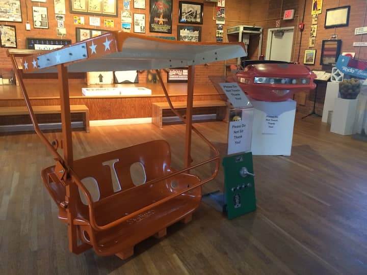 [CREDIT: Rob Borkowski] A Skyliner seat on display at the Warwick Center for the Arts' "Remembering Rocky Point Park!" exhibit.