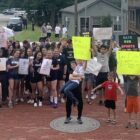[CREDIT: Nicole Kinsley] About 60 students protested at City Hall Wednesday morning, asking that school sports be added to the FY20 school department budget.
