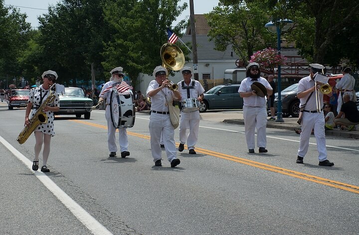 [CREDIT: Mary Carlos] The Munroe Dairy Milkman Band during the Conimicut Apollo 11 parade July 20, 2019.