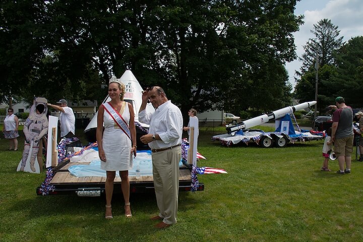 [CREDIT: Mary Carlos] Mayor Joseph Solomon and 2019 Mrs. Rhode Island America, Ewa Mann, at the July 20 Apollo 11 parade in Conimicut.
