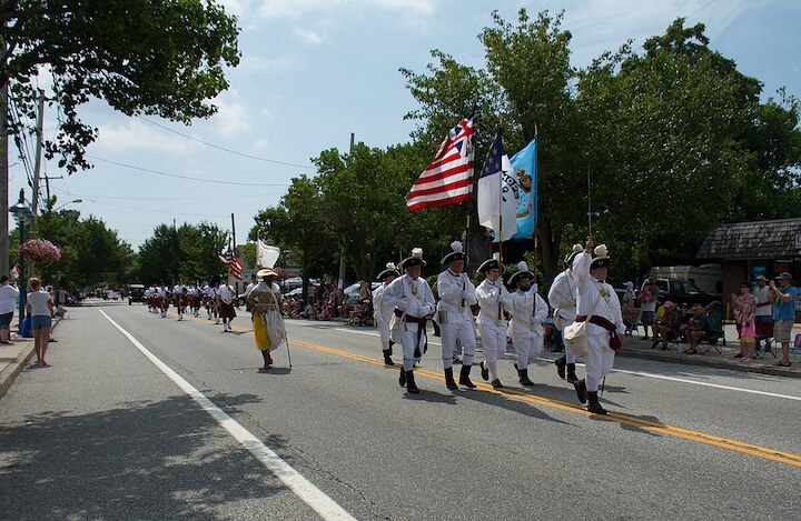 [CREDIT: Mary Carlos] The Pawtuxet Rangers were dressed down for the intense heat during the parade July 20, 2019.