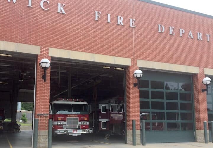 [CREDIT: Rob Borkowski] Cranston Fire Department's Fire Rescue 7 was parked at WFD Headquarters Thursday. On Sunday, WFD's used ladder truck suffered an unspecified engine breakdown.