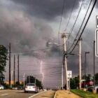 [CREDIT: Brian M. Chevalier] A lightning bolt captured Sunday as a powerful storm moved into Warwick.The storm was the source of several reports of large hailstones throughout the state.
