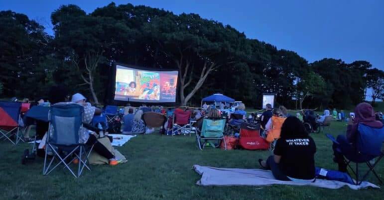 [CREDIT: Rob Borkowski] Central RI Chamber of Commerce's Movies in the Park showed Spider-Man: Into the Spiderverse July 25 at Rocky Point Park.