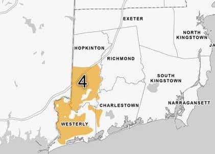 [CREDIT: DEM] A closeup of southern RI communities that will be sprayed to protect against EEE bearing mosquitoes.