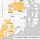 [CREDIT: DEM] A map of the areas of RI to be covered by a second round of aerial pesticide to control EEE-bearing mosquitoes.