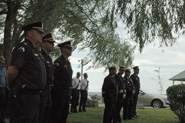 [CREDIT: Rob Borkowski] Warwick police during Wednesday's Sept. 11 memorial ceremony. At left is Warwick Police Chief Col. Rick Rathbun.