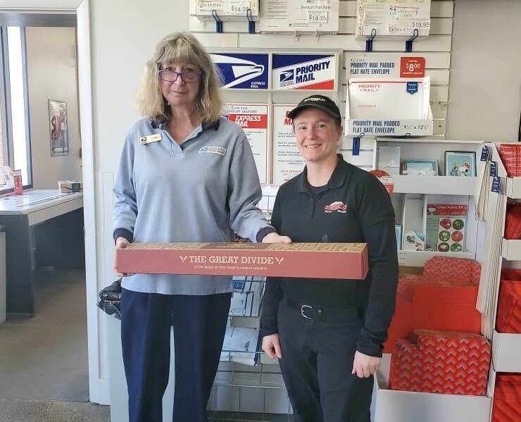 [CREDIT: D'Angelo Sandwiches] D’Angelo of Warwick delivered a Great Divide sandwich t Shift Leader Shannon Donnell at the Warwick Post Office at 3205 Post Road early this month.