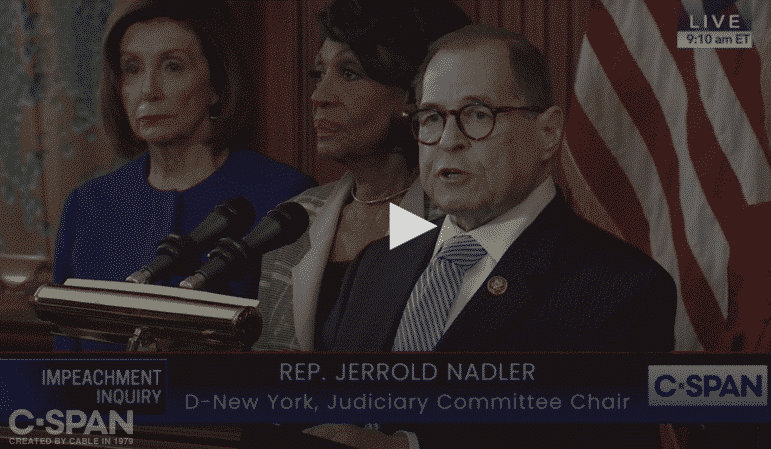 [CREDIT: C-SPAN] Chairman Jerrold Nadler (D-NY) and the House Judiciary Committee introduced two articles of impeachment against President Donald J. Trump for Abuse of Power and Obstruction of Congress, on Dec. 10, 2019.