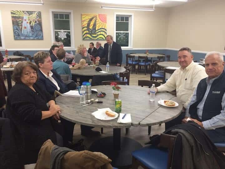 [CREDIT: Rob Borkowski] From left, Councilwoman Donna Travis, School Committee Chair Karen Bachus, Councilman Timothy Howe and Councilman Ed Ladouceur at the Tides Cafe at the WACTC Wednesday night.