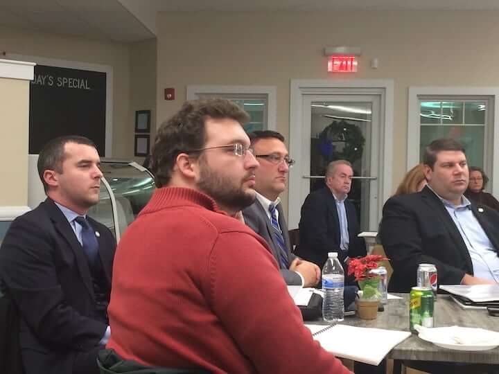 [CREDIT: Rob Borkowski] From left, Councilmen Anthony Sinapi, Jeremy Rix, Council President Steve Merolla, and James McElroy at the Tides Cafe at the WACTC Wednesday night.