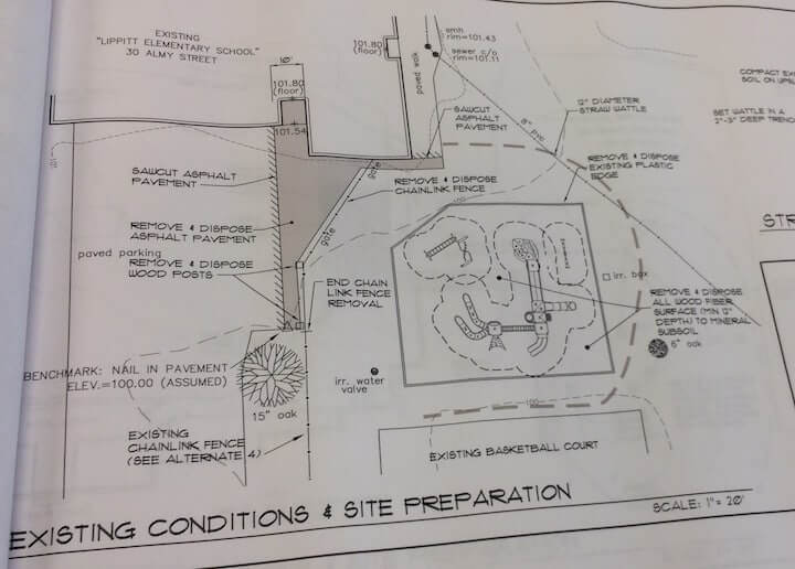 CREDIT: Rob Borkowski] A blueprint of existing conditions at Lippitt Elementary School. The assessment is part of Warwick Schools district-wide overhaul of playgrounds starting in the spring.