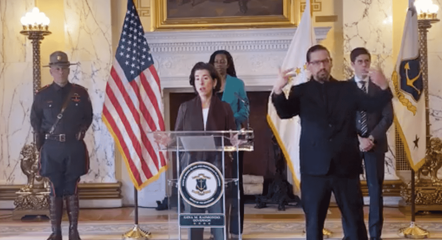 Gov. Gina Raimondo held a press conference March 21 updating the public about steps taken to limit spread of COVID-19.