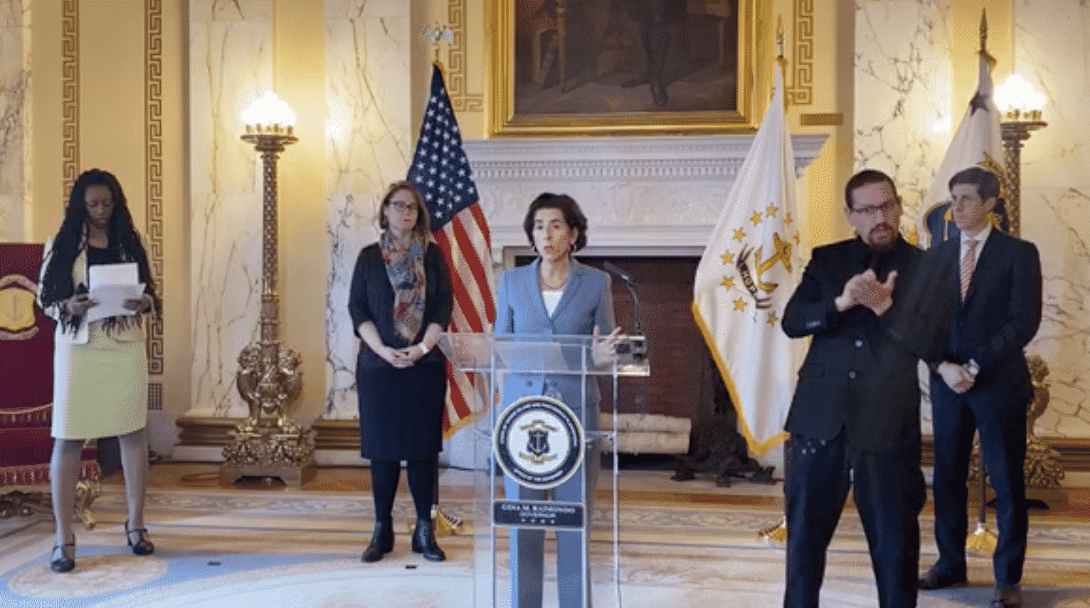 Gov. Gina Raimondo held a press conference March 24 updating the public about steps taken to limit spread of COVID-19.