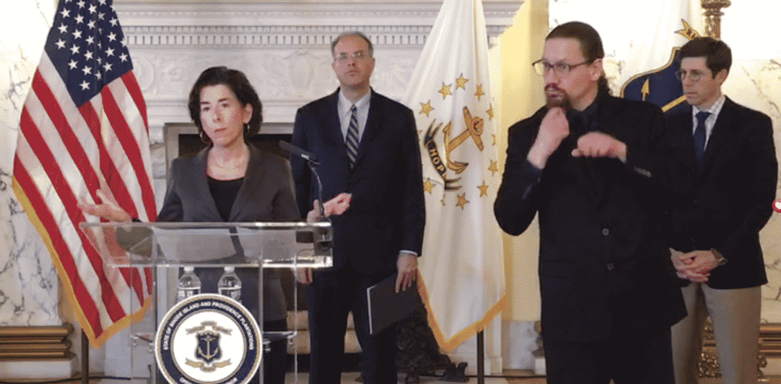 Gov. Gina Raimondo held a press conference March 28, announcing the first two RI COVID-19 deaths and a stay-home order for the state.