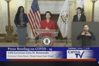 Gov. Gina Raimondo held a press conference April 7 announcing three new COVID-19 deaths and extending business and gathering restrictions through May 8, 2020.