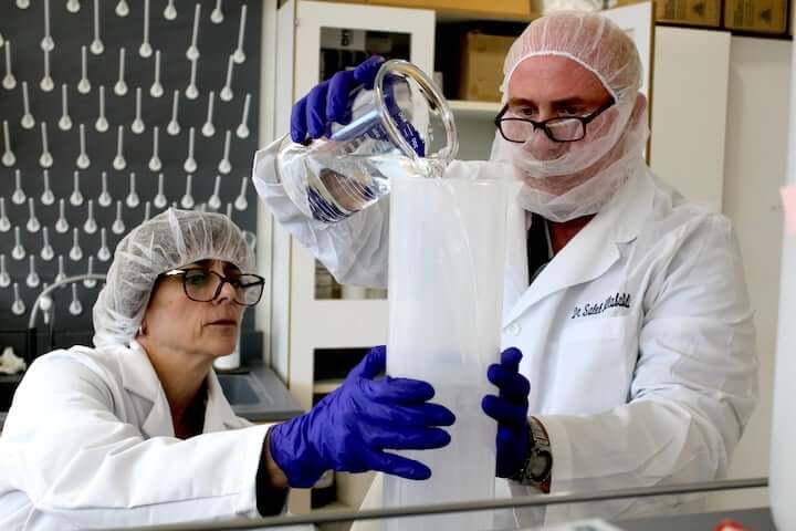 [CREDIT: URI] URI hand sanitizer, packaged as Rhody Blue and Rhody Clear hand sanitizer, with 75 percent isopropyl alcohol. is being donated to RI Corrections and first responders.