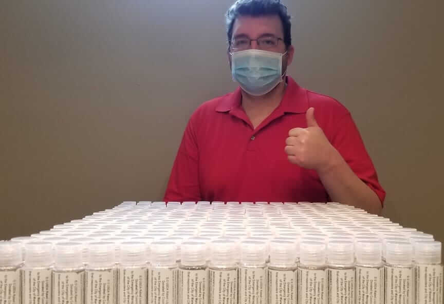 [CREDIT: Jeremy Rix] Councilman Jeremy Rix donated 300 bottles of hand sanitizer to the Warwick EMA this week.
