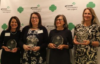 [CREDIT: GSSNE] Last October, the four women honored during the Leading Women of Distinction Awards 2019 at the Radisson Hotel in Warwick, were:  Cindy Scibetta Butts, Founder, Grow with Strengths; MaryKay Koreivo, Senior VP & Senior Relationship Manager, Bank of America; Kathleen Malin, VP of Technology & Operations Management, Rhode Island Foundation;  Sylvia Maxfield, Dean & Professor at Providence College School of Business. 